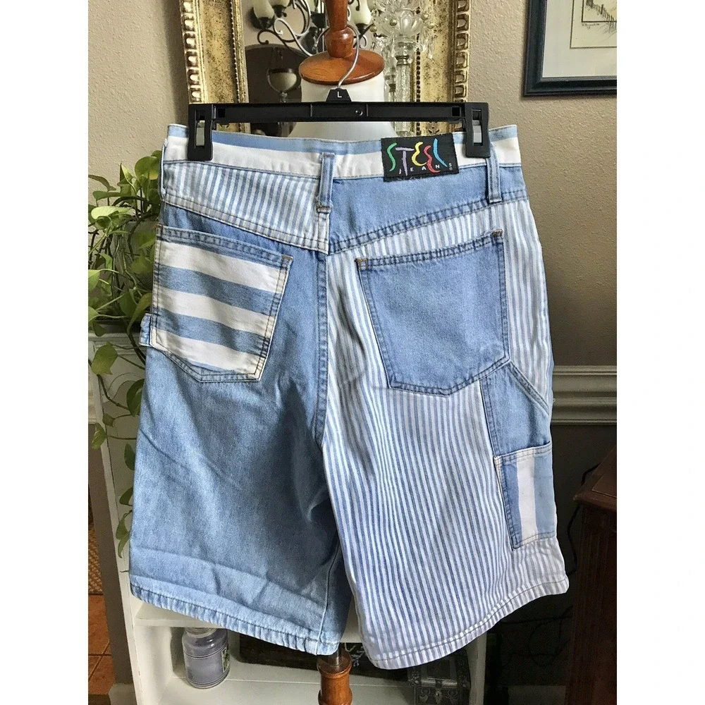 Vintage Y2K Steel Jeans  Sz 5 High Waisted Denim Color Block Carpenter Shorts - Picture 3 of 10